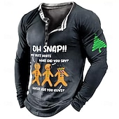 olcso Gingerbread Man Outfit-karácsonyi férfi mézeskalács férfi Henley póló levél betűk mézeskalács férfi levél nyomtatott divat divat napi 3d nyomtatás Henley hosszú ujjú utcai hétköznapi piros sötétkék szürke hosszú ujjú