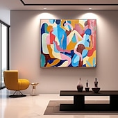 preiswerte Gemälde mit Menschen-handgemachtes farbenfrohes modernes Ölgemälde auf Leinwand, großes handgemaltes abstraktes strukturiertes Personengemälde, Wandkunst, zeitgenössisches minimalistisches Kunstwerk, Wandgemälde für