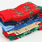billiga herrstrumpor-Herr 5 par Multipack Socka Crew strumpor Vardagliga strumpor Julstrumpor Rubinrött Marinblå Färg Julgran Jul Dagligen Semester Medium Höst Vinter Mode Ledigt