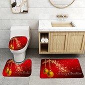 halpa Christmas Bath-3 kpl joulukylpymatot ja -mattosarjat joulun liukumaton vettä imevä kylpymatto, wc-istuimen/kannen kansi, u-muotoinen wc-matto, kodin ovimatot karhun jalanjäljet