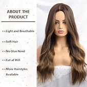 economico Parrucche trendy sintetiche-parrucca parrucche sintetiche lunghe per donne parrucche per capelli ondulati naturali parte centrale parrucche resistenti al calore dall&#039;aspetto naturale