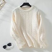 economico Colori solidi-Per donna Felpa Giornaliero Da ufficio Essenziale Tinta unica Cavi Girocollo Testurizzato Manica lunga Top regolari Maglia Fine settimana Nero Beige Autunno Inverno