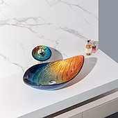 economico Lavabi da appoggio-moderno semplice chiaro luce intaglio yuan tesoro lavabo in vetro temperato con rubinetto a cascata lavabo supporto lavello bwy19-193