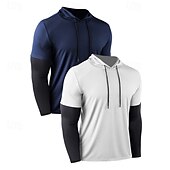 baratos Camisetas e Regatas de Corrida-Homens Camisetas Compressão Camisa Atlético camisa de ginástica Camisa Fitness 2 em 1 Manga Longa Moletom Casual Roupa Esportiva Outono Respirável Secagem Rápida Macio Treino de Ginástica Corrida