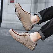 cheap Men&#039;s Slip-ons &amp; Loafers-Men&#039;s Green Casual Faux Leather Loafers with Brown Accents and Hand-Stitched Detailing – Lightweight Slip-On Moccasin Shoes for Outdoor and Everyday Wear