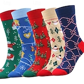 billiga herrstrumpor-Herr 5 par Multipack Socka Crew strumpor Vardagliga strumpor Julstrumpor Rubinrött Marinblå Färg Julgran Jul Dagligen Semester Medium Höst Vinter Mode Ledigt