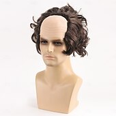 お買い得  コスプレ用ウィング-老人用ウィッグ、サイドに毛があるハゲのウィッグ、ハゲのウィッグ、大人用ハゲのウィッグ、100日間の学校コスチューム、コスプレコスチューム、ハロウィンパーティー用の短い合成ウィッグ