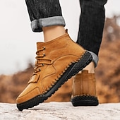 economico Scarponi da trekking-stivaletti casual con lacci da uomo – scarpe da esterno in similpelle fatte a mano in stile mocassino con dettagli cuciti a mano e suola antiscivolo per escursioni e uso quotidiano