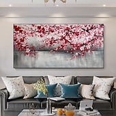 preiswerte Blumen-/Botanische Gemälde-Großes Pflaumenblüten-Ölgemälde, handgemalte rosa Blumen, Leinwand-Wandkunst, dicke Textur, Palettenmesser-Gemälde, Nachttisch-Kunst, Jubiläumsgeschenk, Heimdekoration