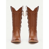 cheap Cowboy &amp; Western Boots-Women's Vintage Brown Leather Knee-High Cowboy Boots - Western Style with Distressed Finish