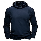 baratos camisetas básicas-Homens Camiseta Moletom Manga Longa Com Capuz Primavera Outono &amp; inverno Côr Sólida Tradicional / Vintage Com Capuz Ao ar livre Casa Desportos e Ar livre Branco Azul Marinha Cinzento Escuro Top Tee