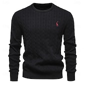 economico maglione pullover da uomo-maglione da uomo in cotone con ricamo giraffa, girocollo, classico pullover lavorato a maglia con motivo a torsione per uomo