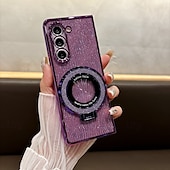 Χαμηλού Κόστους Samsung Θήκη-τηλέφωνο tok Για Z Διπλώστε 6 Z Fold 5 Z Fold 4 Z Fold 3 Πίσω Κάλυμμα με βάση στήριξης Υποστήριξη ασύρματης φόρτισης Bling Glitter Shiny Ρετρό TPU Επιμετάλλωση