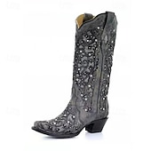 levne Cowboy &amp; Western Boots-dámské vintage westernové kovbojské boty zdobené drahokamy, vyšívaný kožený design pro svatby a zvláštní příležitosti