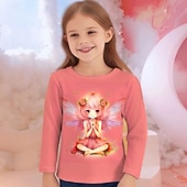 billiga Flickans 3D-tecknad film-Flickor 3D Grafisk Tecknat T-shirt Långärmad Vår Höst Mode Grundläggande Barn 4-12 år Rund hals Utomhus Ledigt Dagligen Normal