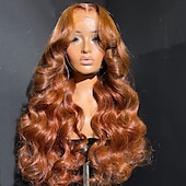 baratos Perucas de seda frontais de cabelo natural-Cabelo Humano 13x4 Lace Front Peruca Parte livre Cabelo Brasileiro Ondulação Larga Curva solta Marrom Peruca 130% 150% Densidade do Cabelo Suave Sem cola Pré-depenado Para Feminino Longo Perucas de