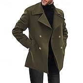 cheap Men&#039;s Trench Coat-Men&#039;s Peacoat Trench Coat Daily Vacation Fall &amp; Winter Polyester Thermal Warm Outerwear Clothing Apparel Fashion Classic Plain Pocket Lapel Double Breasted