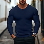 ieftine Tricou din tricot cu nervuri-Bărbați Tricou Cămașă musculară Tricou din tricot cu nervuri Tee Top Manșon Lung În V Vară Simplu Pit Strip Modă Designer De Bază Striat Vacanță Stradă Ieșire Negru Alb Vișiniu Top tricou pentru