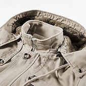 cheap Sport Jacket-Men's Outdoor Jacket Fleece Jacket Cargo Jacket Hoodied Jacket Formal Home Pocket Winter Spring &amp;  Fall Solid Color Vintage Fashion Shirt Collar Regular Black Brown Khaki Jacket