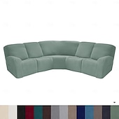 abordables Silla reclinable y con alas-Fundas para sofá reclinable seccional en forma de L, fundas para sofá de esquina, fundas elásticas de terciopelo para sofá reclinable, lavables (el sofá de esquina de 5 plazas incluye 4 fundas para
