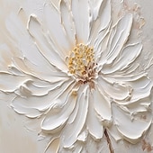 preiswerte Blumen-/Botanische Gemälde-Ölgemälde handgemaltes 3D-Blumengemälde, handgefertigtes Palettenmesser, Blumen, Ölgemälde, Wandkunst, großes 3D-weißes Strukturgemälde, moderne dekorative Gemälde, Impressionismus, abstraktes weißes