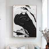 economico Quadri astratti-dipinto a mano bianco nero con texture pittura oversize 3d fatto a mano arte murale geometrica astratta grande dipinto minimalista bianco nero con texture per soggiorno camera da letto decorazione