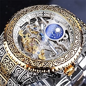 abordables Relojes mecánicos-FORSINING Hombre Relojes Mecánico Retro Antiguo Lujo Esfera Grande Moda Calavera Cuerda Automática Pantalla de fase lunar Luminoso Correa de acero inoxidable Reloj