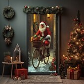 levne Vánoční kryty dveří-vánoční ozdoby na dveře kryty dveří Vánoce Santa jízda na kole tapisérie dveřní závěs dekorace pozadí vnitřní / venkovní banner dveří pro přední dveře statek vánoční dovolená party dekorace zásoby