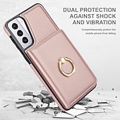 Недорогие Чехлы для Samsung-телефон Кейс для Назначение S24 Ultra Plus S23 S22 S21 S20 Ultra Plus FE A55 5G A14 A54 A72 А73 А53 A71 A12 Кейс на заднюю панель со стендом Кольца-держатели Разъем для карты Ретро ТПУ Кожа PU