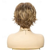 abordables perruque plus âgée-perruque synthétique coupe lutin droite perruque courte blonde cheveux synthétiques design à la mode pour femmes blond naturel doux