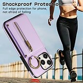 お買い得  iPhone用ケース-電話 ケース 用途 iPhone 16 Pro Max プラス iPhone 15 プロマックスプラス iPhone 14 13 12 11 Pro Max Plus Mini SE バックカバー スタンド付き バンカーリング ジッパ－ レトロ風 TPU PUレザー