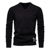 cheap Men&#039;s Pullover Sweater-Mens V-neck Solid Cotton Pullover Sweaters Long Sleeve Casual Social Knitted Sweaters for Men