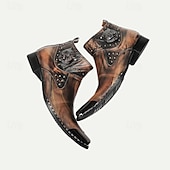 cheap Premium Leather Boots-Men&#039;s Premium Cowhide Leather Motorcycle Boots with Studded Design, Brown Gradient Finish, and Metallic Detailing – Perfect for Biker Style and Casual Outfits