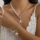 cheap Jewelry Sets-Bridal Jewelry Sets Two-piece Suit Pearl 1 Necklace 1 Bracelet Women&#039;s Holiday Sweet Lovely Classic Star Love Jewelry Set For Wedding Gift Holiday