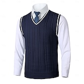 preiswerte Herrenpullover-Herren Pullunder Pullover Kleid Pullover Strickpullover Gerippt Gedrehtes Stricken Standard Strick Glatt V Ausschnitt warm halten Moderne zeitgenössische Freizeitskleidung Ausgehen Bekleidung Herbst