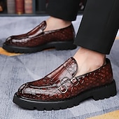 abordables Semi-formel-Mocassins en similicuir marron à motif crocodile pour hommes avec double boucle et semelle robuste – chaussures habillées haut de gamme pour les occasions formelles et décontractées
