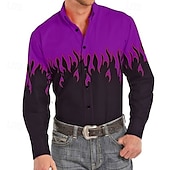 billige vestlige skjorter for menn-Herre Cowboy Western skjorte Skjorte med knapper Cowboyskjorte Langermet Mote Designer Vestlig Daglig Høst vinter Aftæpning Skjorter med krage 3D-utskrift Lomme foran Rød Lilla Brun Grønn Blå + blå