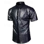 ieftine Topuri-cămăși disco pentru bărbați din anii &#039;70 paiete metalice cămăși cu mânecă scurtă cu butoni în jos costum retro vintage anii 1970 performanță petrecere scenă halloween