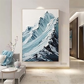 abordables Peintures paysages-peinture enneigée bleue et blanche peinture de montagne faite à la main œuvre d&#039;art texturée épaisse peinture à l&#039;huile couteau à palette peint à la main peinture de montagne peintures à l&#039;huile 3D