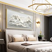 cheap Landscape Paintings-Handmade Original Snow Mountain Oil Painting On Canvas  Abstract Texture Winter Landscape Wall Art for Home Decor With Stretched Frame/Without Inner Frame Painting