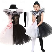 halpa Tyttöjen Halloween-asut-Lapset Tyttöjen Mekko Cosplay mekko Cosplay Custom Yhtenäinen väri Värikäs Hihaton Suoritus Juhla Halloween juhla Silmukka Tilkkutäkki Vintage Goottityyli Halloween Custom Polyesteri Polvipituinen A