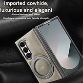 levne Pouzdra pro Samsung-telefon Carcasă Pro Samsung Galaxy Z Fold 6 Z Fold 5 Z Fold 4 Z Fold 3 Zadní kryt se stojánkem Podpora bezdrátového nabíjení Nárazuvzdorné Retro TPU PU kůže