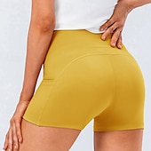 cheap Yoga Leggings &amp; Tights-Women&#039;s Gym Shorts Yoga Shorts Workout Shorts with Phone Pocket High Waist Yoga Gym Workout Pilates Shorts Black White Yellow Sports Activewear Stretchy Slim