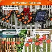 رخيصةأون يعمل بالطاقة الشمسية-سلسلة أضواء ثلاثية الأبعاد تعمل بالطاقة الشمسية على شكل أوراق القيقب اليقطينية بطول 6.5 متر و30 مصباح LED خارجي مقاوم للماء لحديقة الخريف وعيد الشكر وعيد الميلاد وحفلات الزفاف والعطلات وفناء المنزل