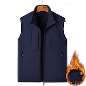 cheap Vests-Men&#039;s Hiking Vest Hiking Fleece Vest Sleeveless Vest Outdoor Thermal Warm Fleece Lining Comfortable Winter Pocket Double-sided Wear Polyester Black Army Green Navy Blue Hunting Fishing Climbing
