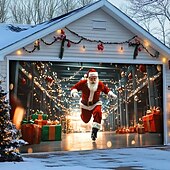 tanie Osłony drzwi garażowych na Boże Narodzenie-Boże Narodzenie na zewnątrz garaż drzwi pokrywa xmas baner święty mikołaj centrum handlowe duże tło świąteczne dekoracja na święta zewnętrzne garaż drzwi dekoracje ścienne domu