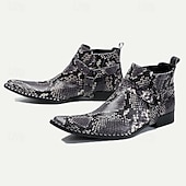 cheap Premium Leather Boots-Men&#039;s Premium Cowhide Leather Ankle Boots with Snakeskin Pattern – Stylish Western Motorcycle Boots for Biker Events and Casual Wear