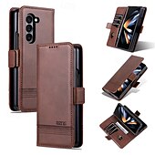 baratos Capa Samsung-telefone Capinha Para Dobra Z 7 Dobra Z 6 Z Fold 5 Z Fold 4 Z Fold 3 Capa traseira Com Suporte Magnética Slot para cartão Retro Couro PU