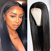 cheap Human Hair Lace Front Wigs-Ishow 6x6 Human Hair Lace Frontal Wig Transparent Straight Human Hair 180% Density
