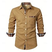 economico Camicie da uomo-Per uomo Camicia Camicia di velluto a coste Sovracamicia A quadri Esterno Strada Nero Blu marino Marrone Verde Manica lunga Colletto Inverno Primavera &amp; Autunno Abbigliamento
